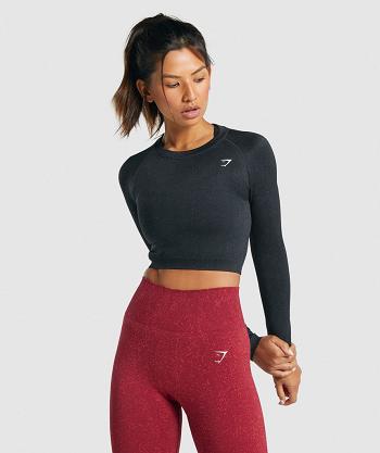 Gymshark Adapt Fleck Seamless Long Sleeve Ženske Ošišane Majice Crne | HR 3630AHK